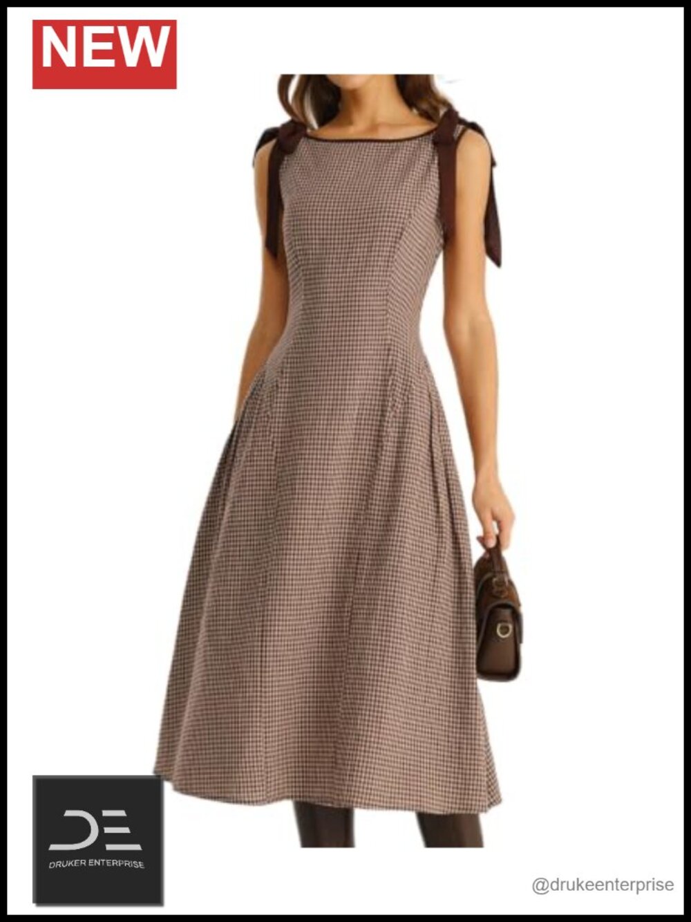 RIHOAS Plaid Gingham Midi Dress Boat Neck A-Line Cotton Summer Casual
